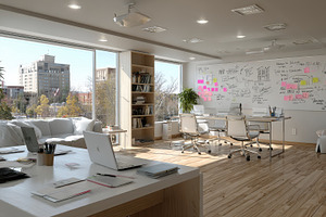 Modern office design bright workspac, a Photo by Pixeness Studio