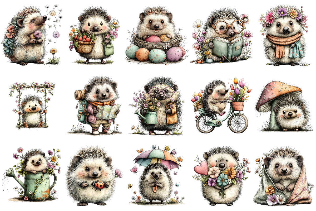 Quirky Spring Hedgehog Clipart, an Illustration by OK Design (Photo 3 of 6)