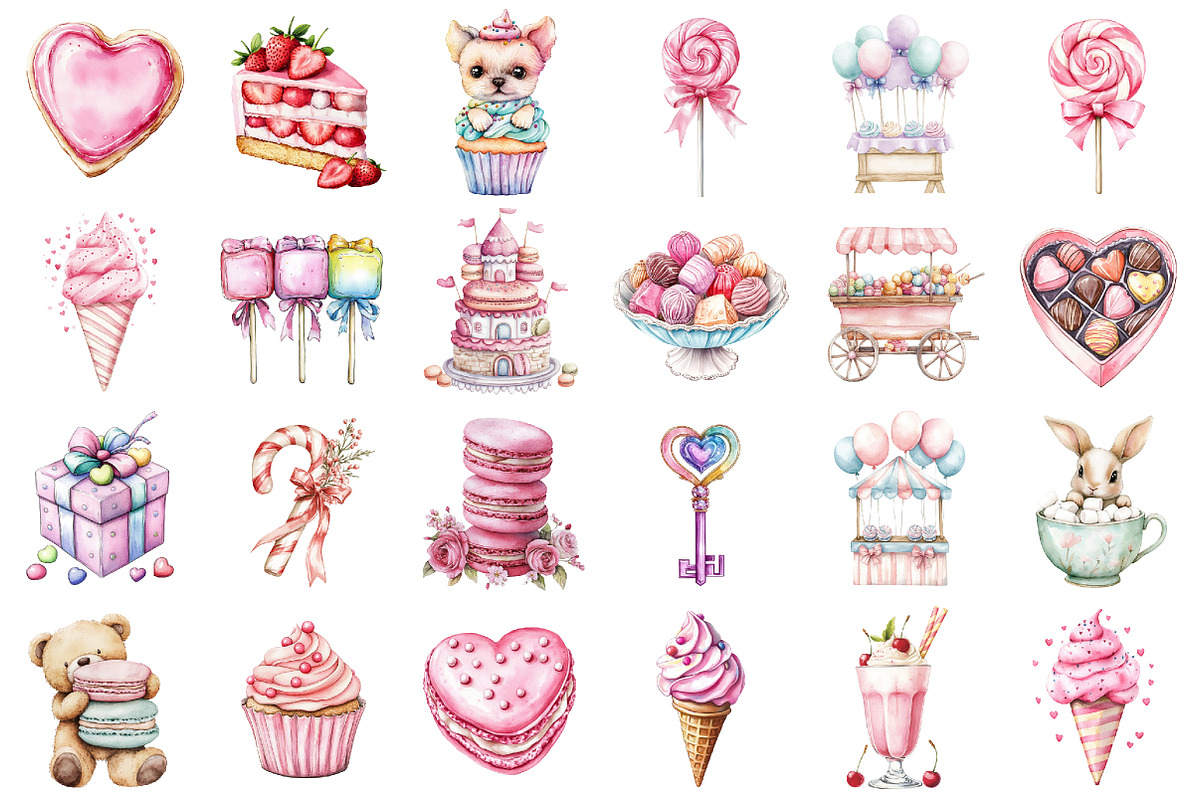 Watercolor Pink Candy Clipart Bundle, a Seasonal Illustration by designcity5 (Photo 2 of 5)