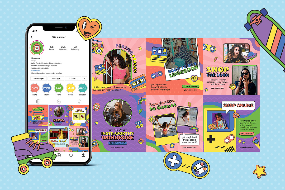 90s Summer Instagram Template, a Social Media Template by muhisya (Photo 8 of 14)