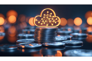 Stack of coins with glowing cloud, an Illustration by tilialucida
