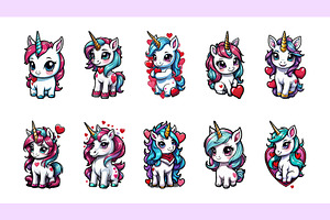 Unicorn Valentine's Clipart Bundle 2