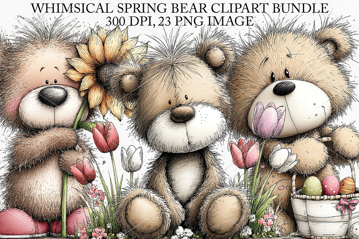 Whimsical Spring Bear Clipart Bundle, an Illustration by Canvas Craft (Photo 1 of 7)