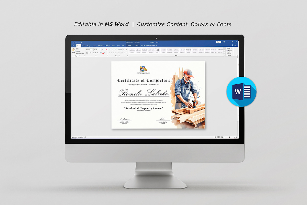 Carpenter Training Certificate, a Stationery Template by DesignDevisers (Photo 9 of 10)