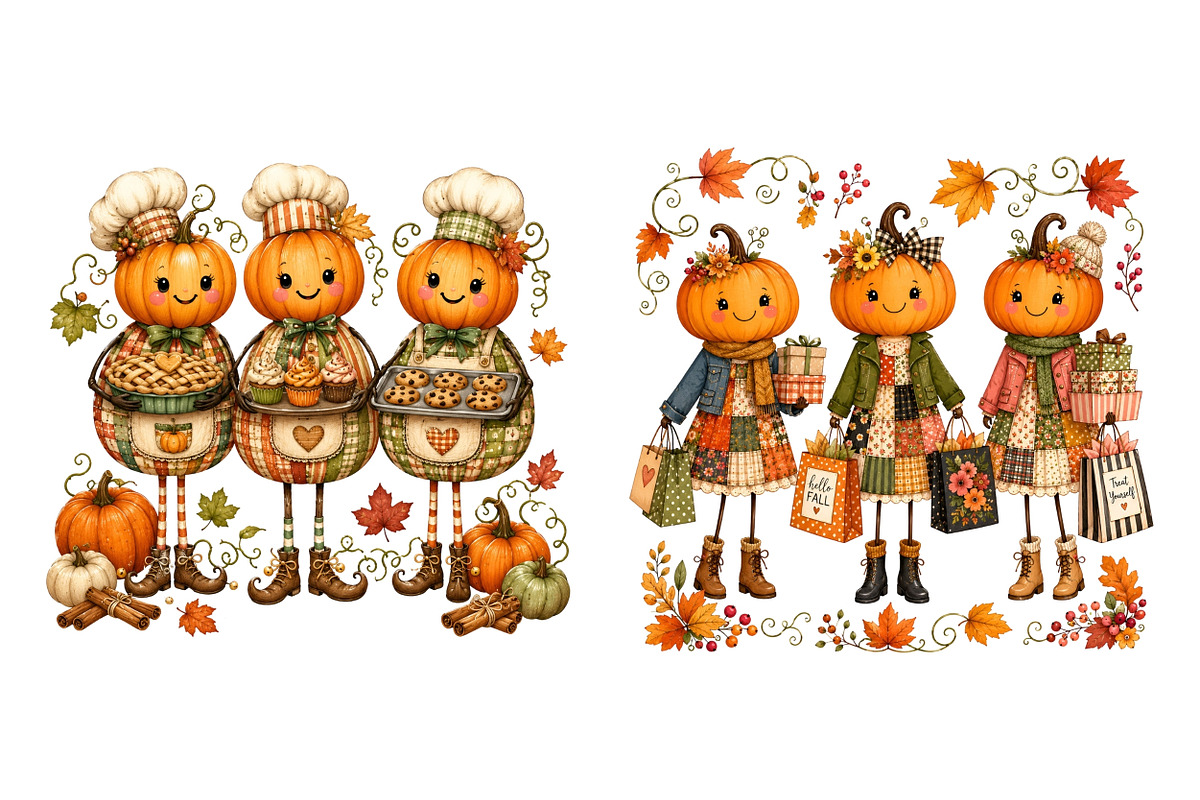 Trio Pumpkin PNG Clipart Bundle, a Seasonal Illustration by Nicolle's Colorful Art (Photo 4 of 6)