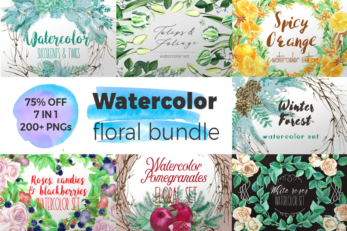 Watercolor Floral BUNDLE, an Illustration by WBS Design (Photo 1 of 27)
