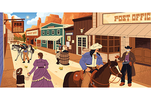 Wild West city with cowboy + posters, a Person Illustration by PaperTrident