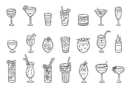 Doodle alcoholic cocktails. Party, a Food Illustration by Valerie Bodnar