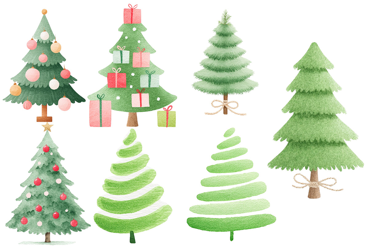 Watercolor Christmas tree clipart, an Illustration by Designworld (Photo 3 of 4)