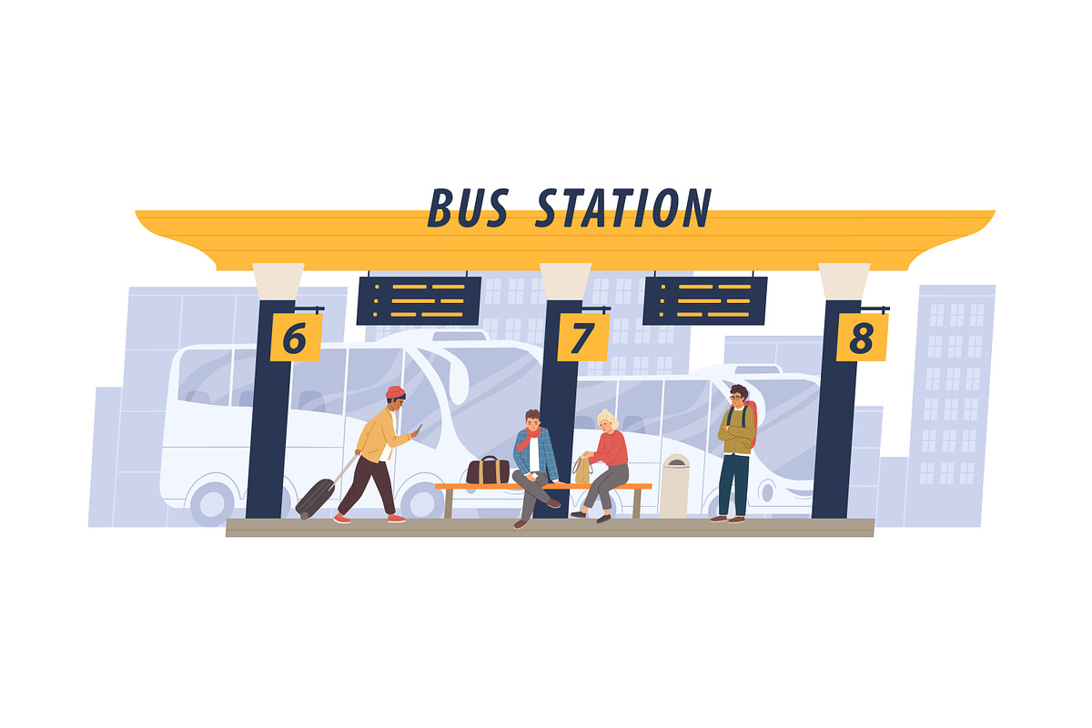 People waiting at bus station set, a Person Illustration by Good Studio (Photo 4 of 4)