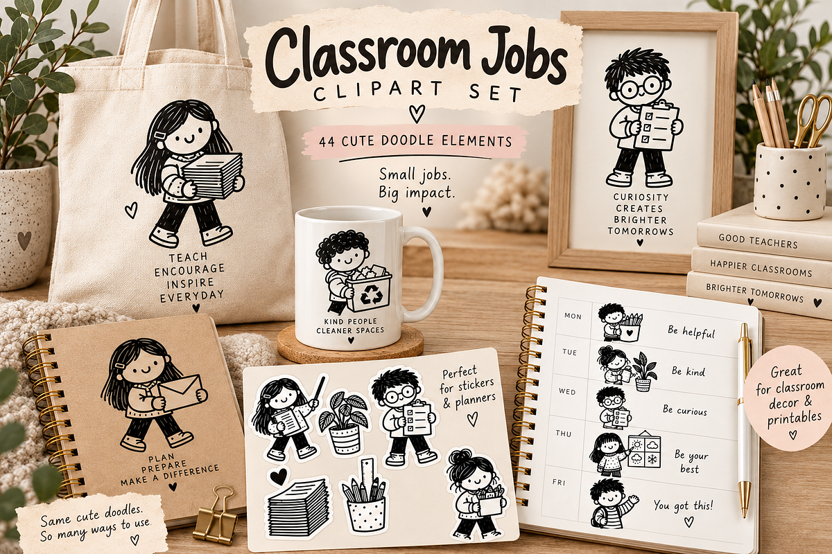 Classroom Jobs Doodle Clipart, an Education Illustration by PassionPNGcreation (Photo 2 of 3)