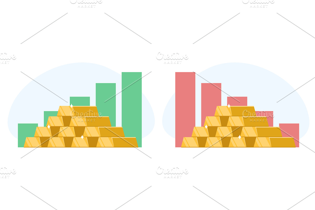 Gold bars with rising and falling, a Finance Illustration by Vectorbuum