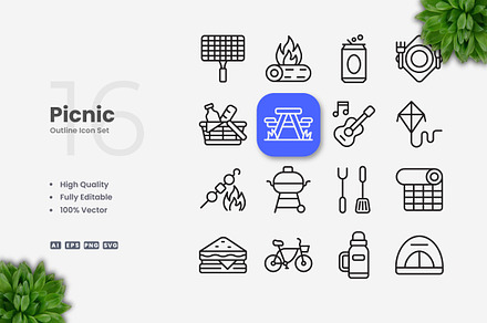 Picnic Outline Icons, an Outline Icon by Upnowgraphic