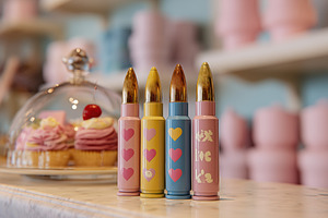 A close-up of colorful lipsticks arranged in a row, featuring pastel shades of, an Arts & Entertainment Photo by Textures & Backgrounds
