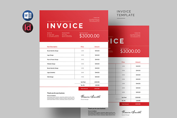 Invoice Design | Word & InDesign preview 3