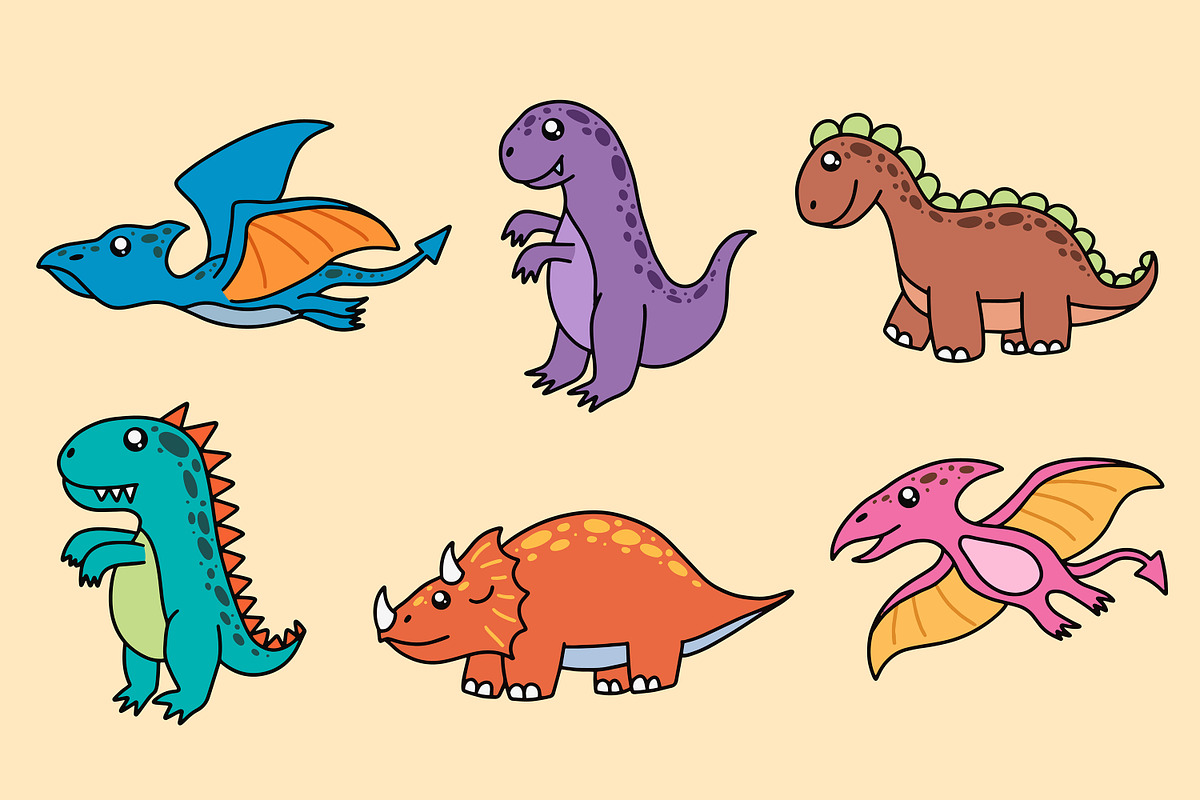30 Cute Dinosaurs Fossil cartoon, an Animal Illustration by Morspective, image size:1200x800