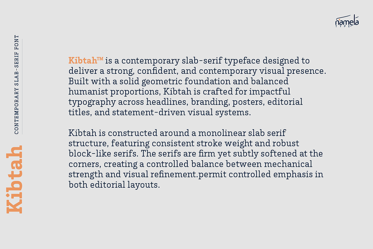 Kibtah, Contemporary Slab-Serif Font, a Slab Serif Font by Namela Studio (Photo 2 of 9)
