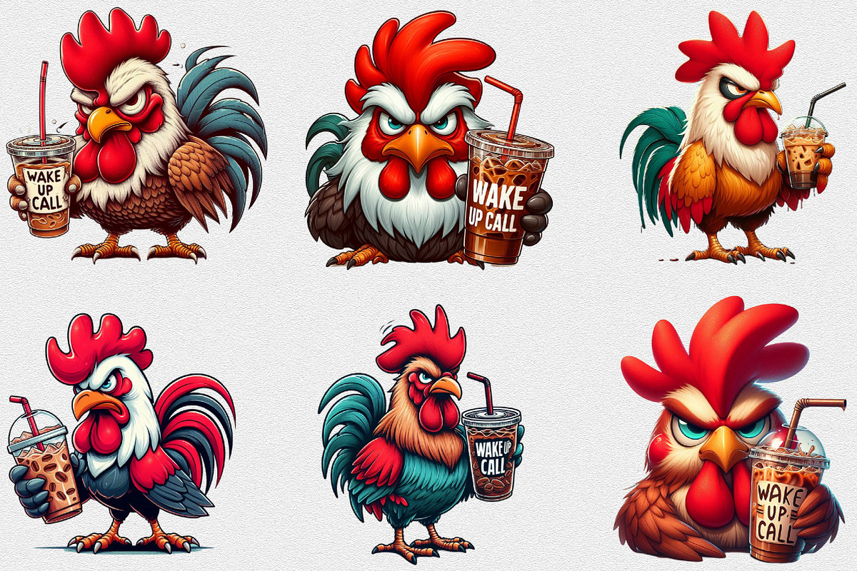 Grumpy Coffee Chicken Clipart Bundle, a Seasonal Illustration by Craft Nest (Photo 4 of 6)