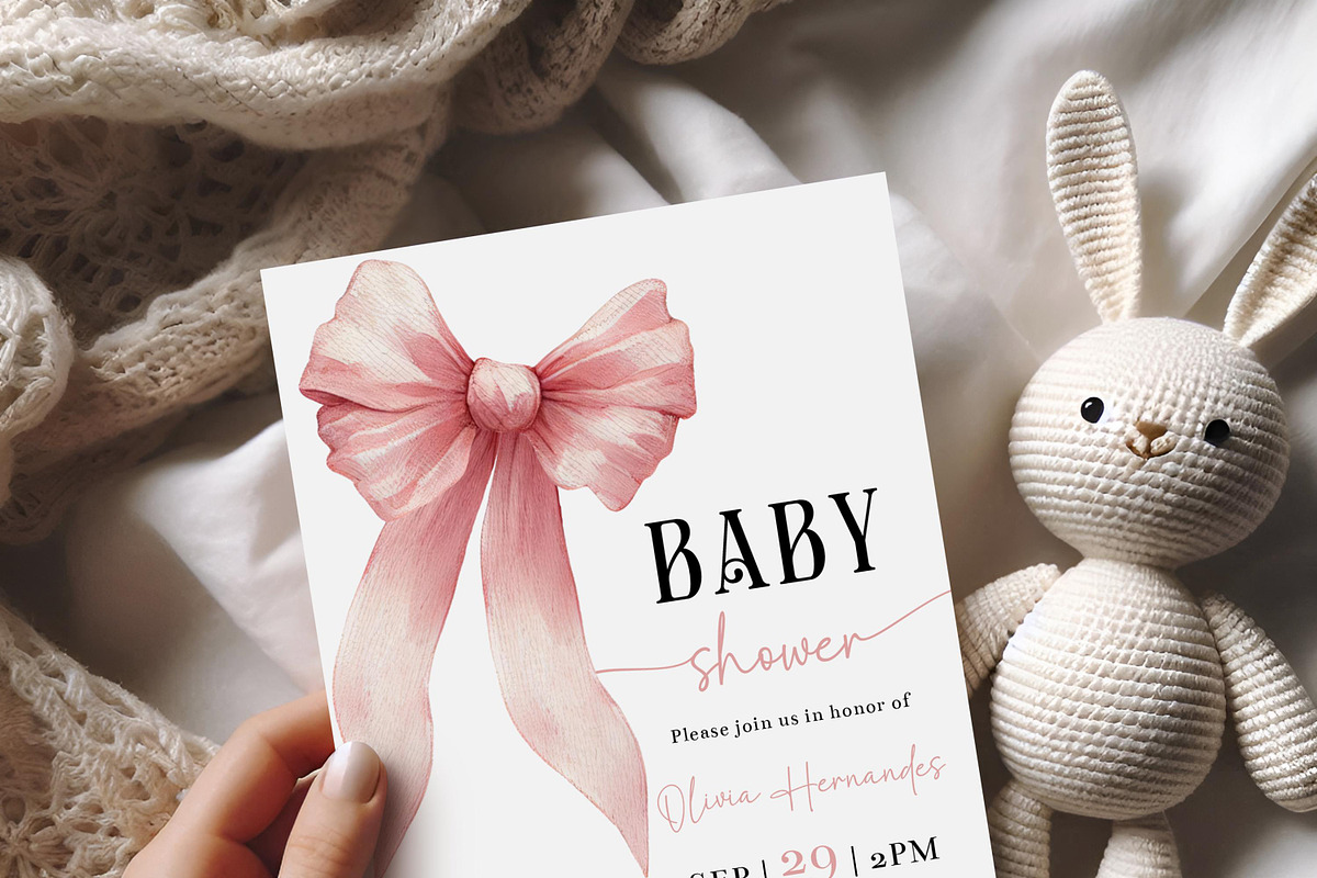 Baby Shower Invite Girl Coquette Bow, an Invitation Template by LucaTheme (Photo 3 of 5)