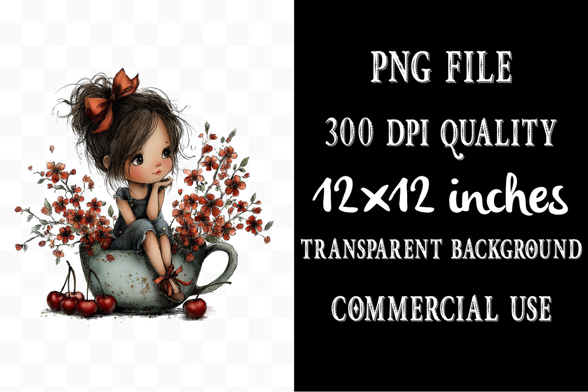 Cherry Girl Whimsical Clipart, a Person Illustration by Designking (Photo 4 of 5)