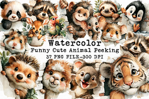 Funny Cute Animal Peeking clipart, an Illustration by Libby Wishes
