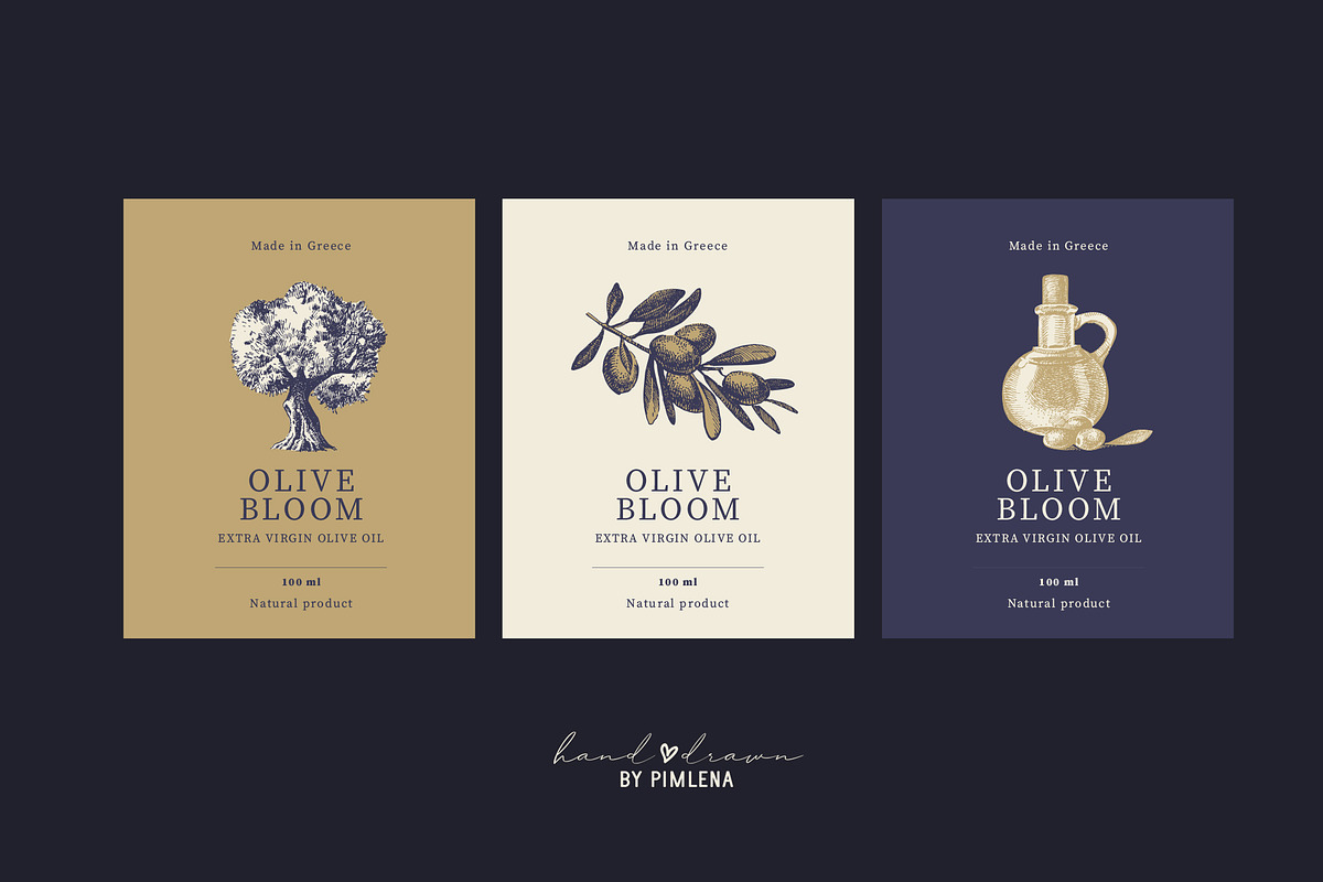 Vintage Olive Hand Drawn Collection, a Food Illustration by Elena Pimonova (Photo 4 of 5)