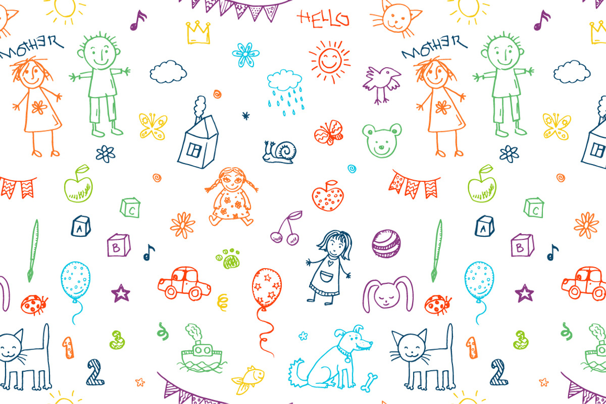 Doodle child`s drawing set + pattern, a Pattern Graphic by Hala (Photo 1 of 5)