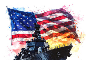 American warship sailing., a Transportation Illustration by yod67
