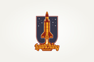 Spacecraft Rocket Launch Retro Logo