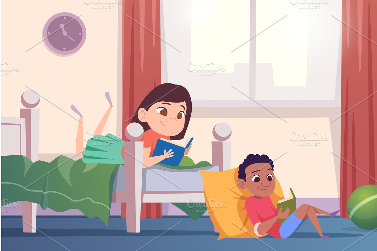 Kids. little kids reading book in, an Object Illustration by Onyx