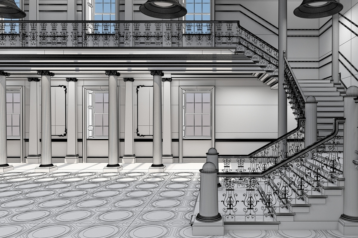 3Dmodel Grand Hall Lobby Staircase 2, an Architecture 3D Model by Giimann (Photo 13 of 16)