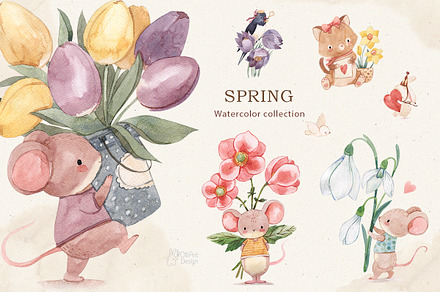 SPRING. Watercolor clipart