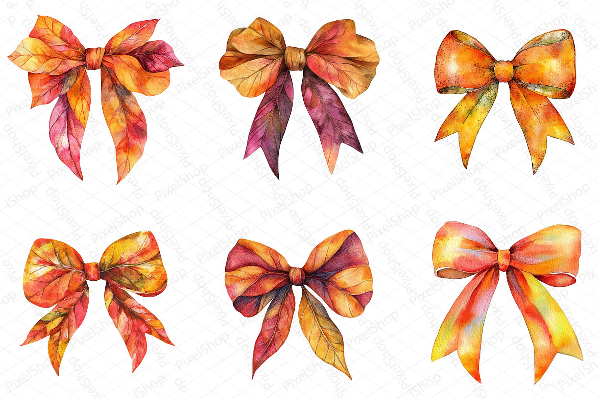 Watercolor Autumn Coquette Bow Clipa, an Illustration by DreamPrint404 (Photo 3 of 5)