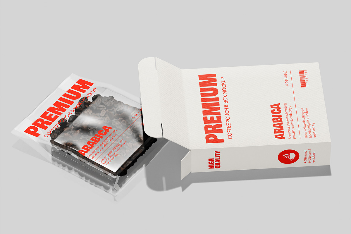 Premium Coffee Box with Pouch Mockup, a Packaging Mockup by Permadi Creative (Photo 2 of 5)