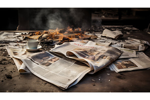 coffee newspaper on table ai, a Business Photo by pikepicture