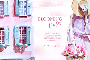 Watercolor Blooming City Clipart Set