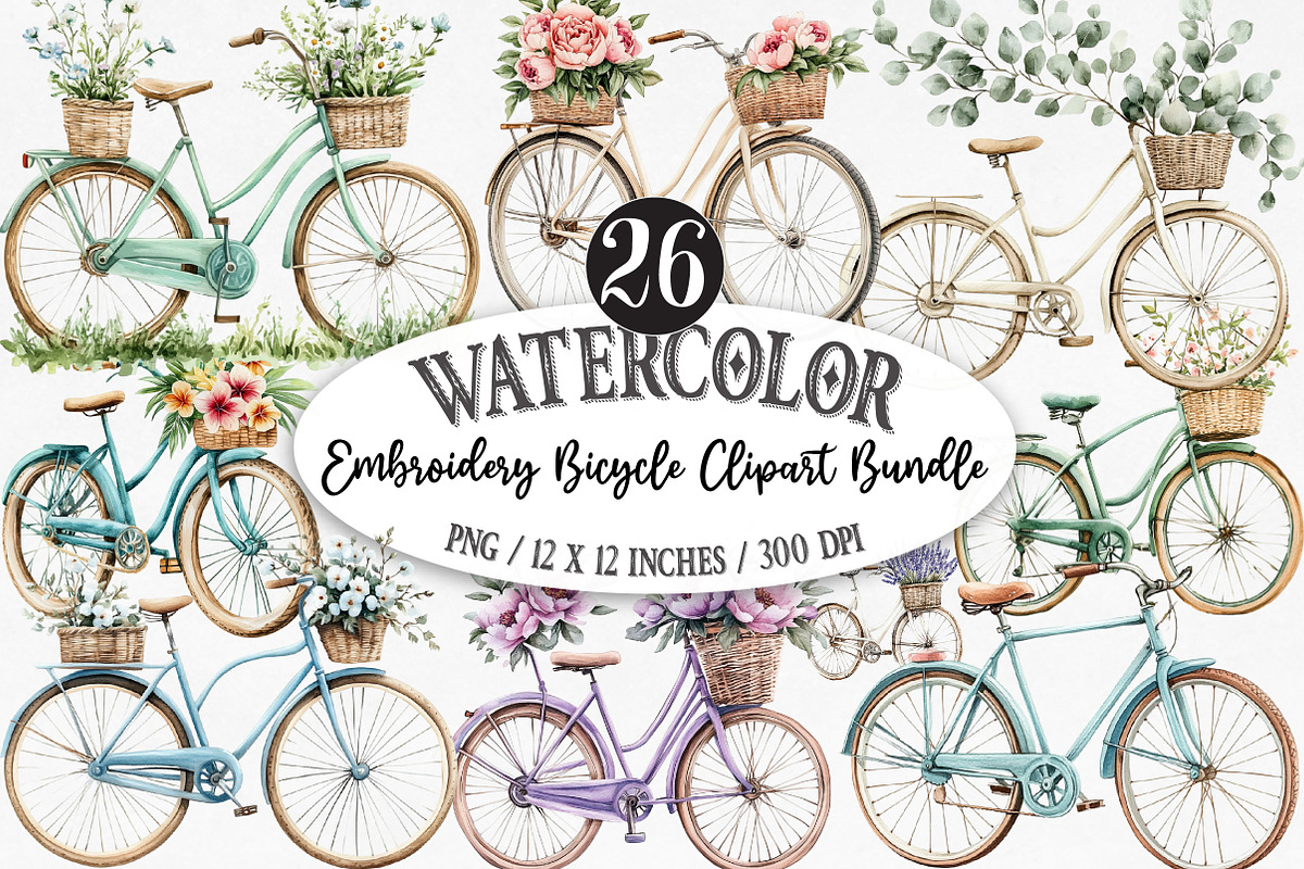 Embroidery Bicycle Clipart Bundle, an Illustration by Designking (Photo 1 of 5)