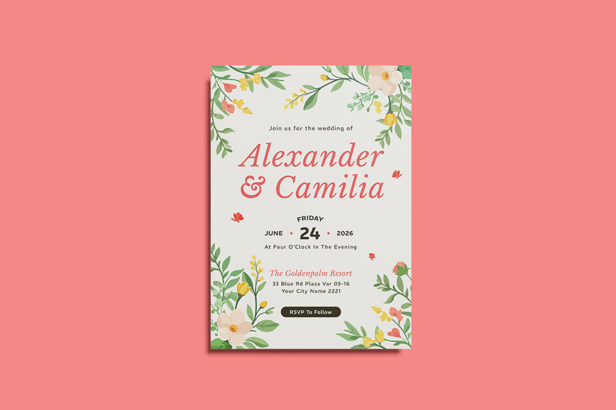 Campas Floral Wedding Invitation, an Invitation Template by iDoodle Studio (Photo 2 of 4)
