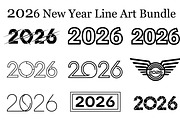 2026 New Year Line Art Bundle, an Illustration by hafijul (Thumbnail 1 of 11)