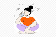 Relaxed Woman Drinking Water, a Person Illustration by Partikusi Design (Thumbnail 3 of 3)