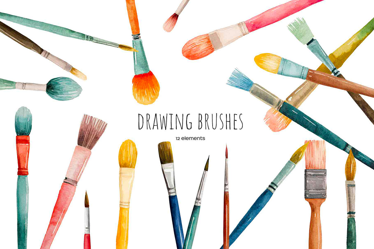Watercolor drawing brushes set, an Object Illustration by Art and Funny (Photo 1 of 3)