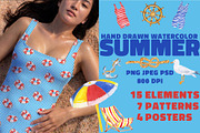 Summer Beach Clipart Set watercolor, an Object Illustration by Olexandra Mur (Thumbnail 1 of 7)