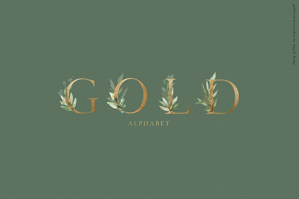 Gold leaf watercolor alphabet art, an Illustration by Angele Kamp (Photo 7 of 12)