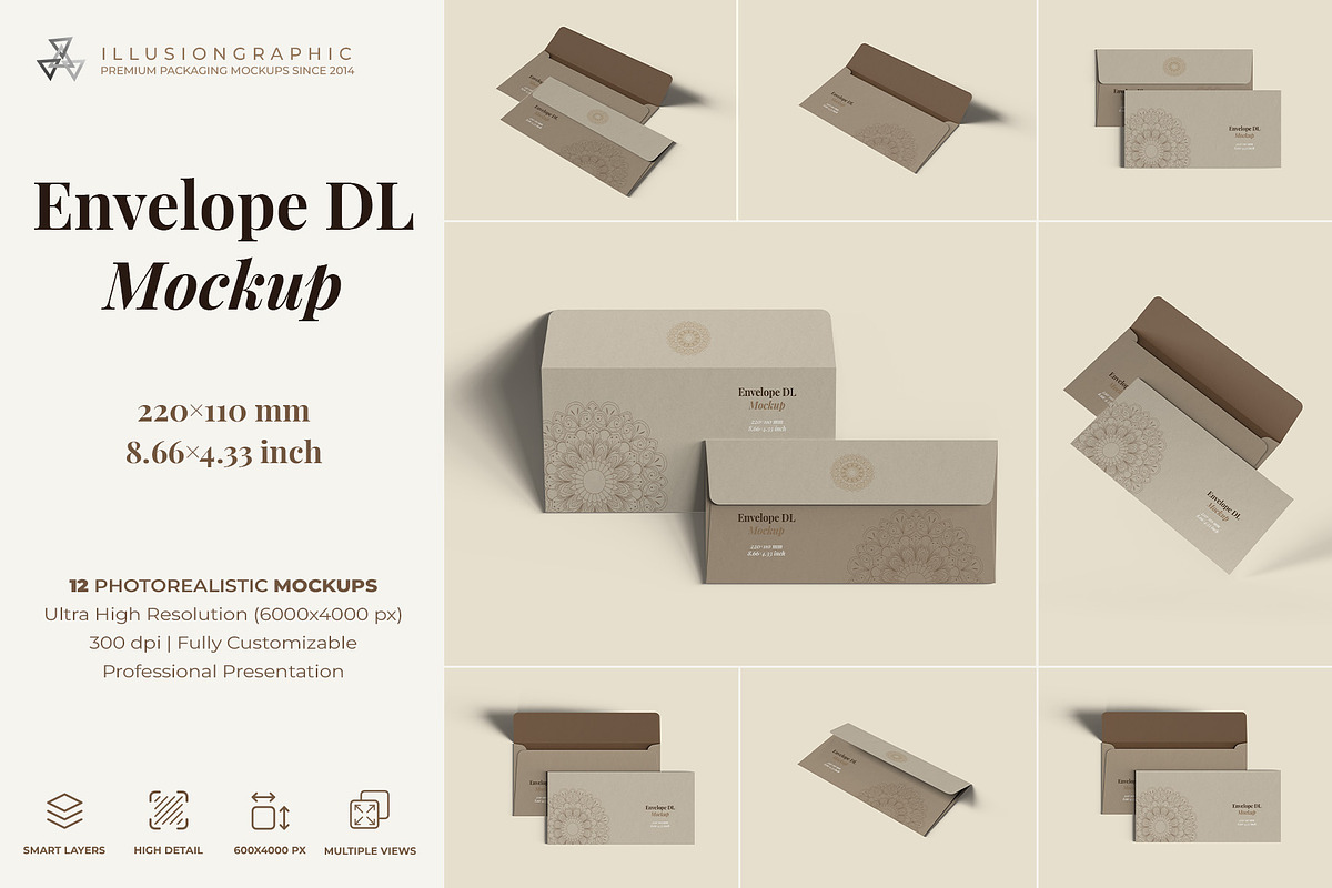 Envelope DL Mockup - 12 Views, an Advertising Mockup by Illusiongraphic (Photo 1 of 27)