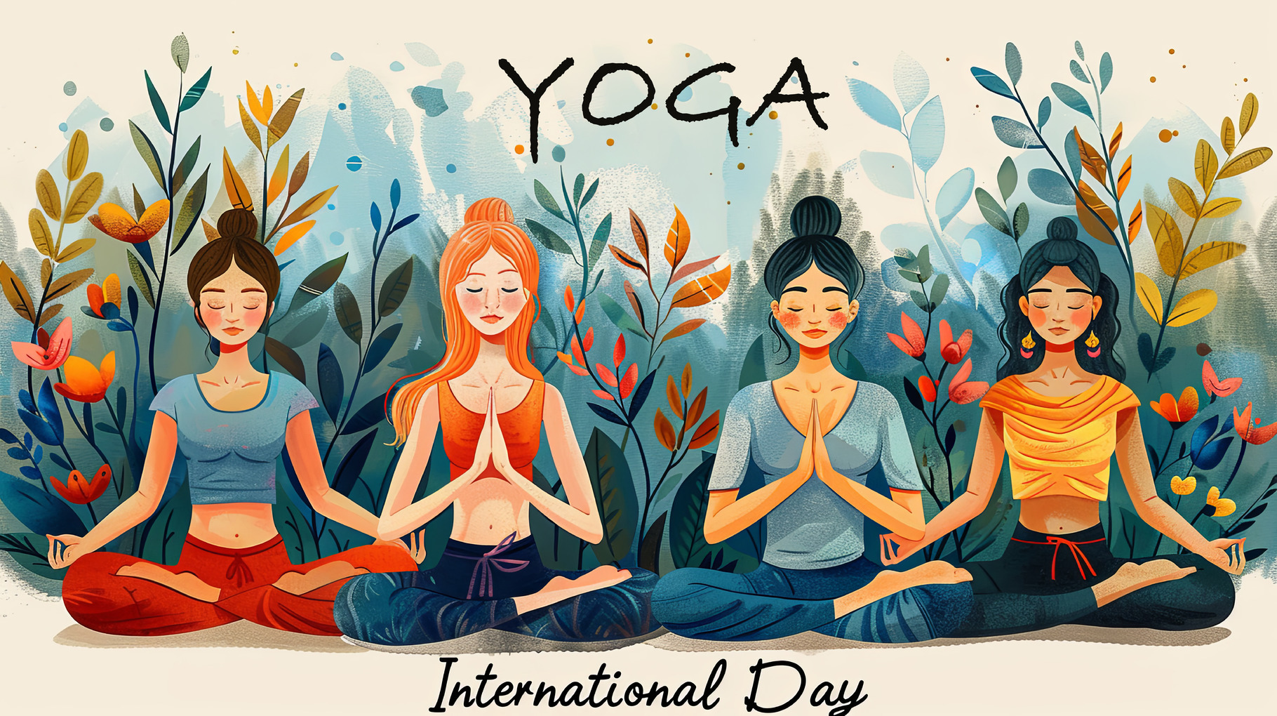 Illustration of Women Practicing Yoga in a Peaceful Garden | Stock ...