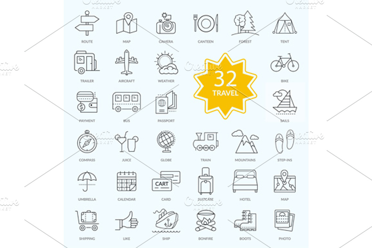 Set of Travel Icon Linear Design