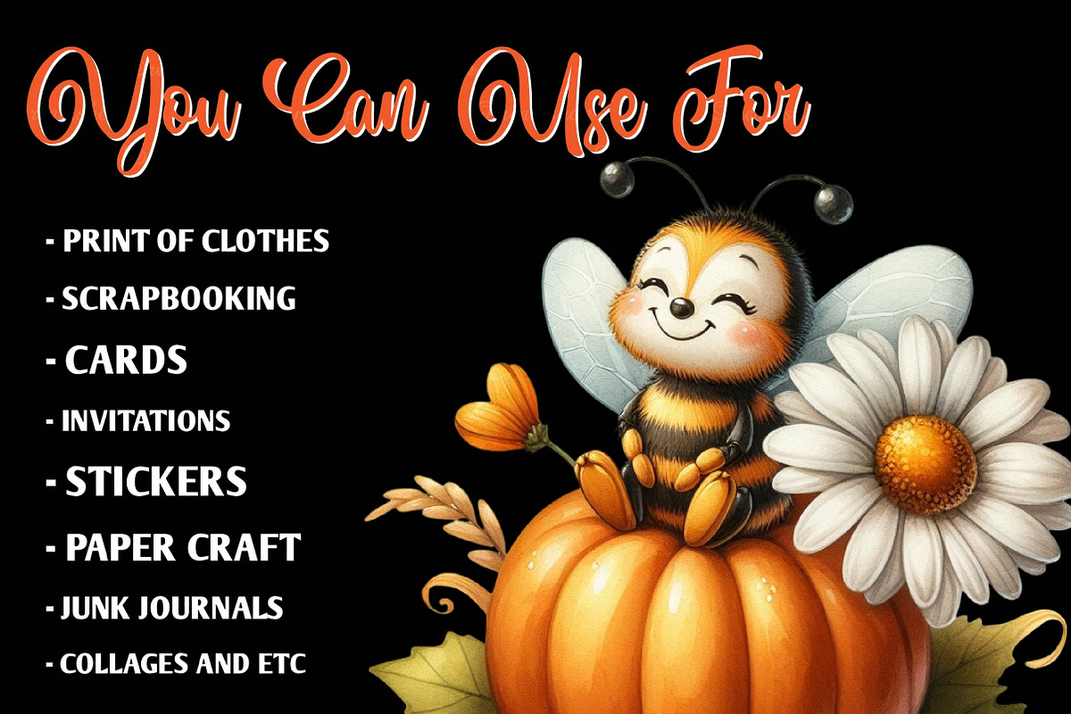 Watercolor Autumn Bees Garden Clipar, an Illustration by CreationArt (Photo 7 of 9)