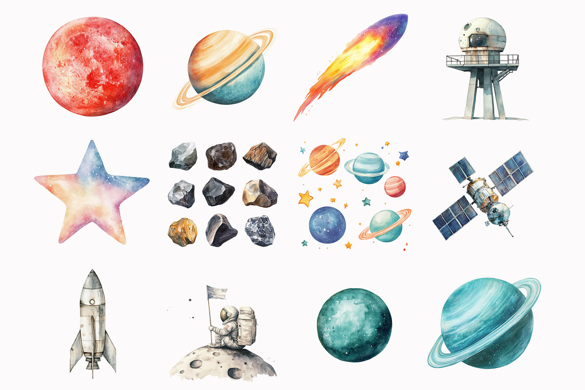 Watercolor Astronaut Clipart Set, an Illustration by Design Market (Photo 3 of 5)
