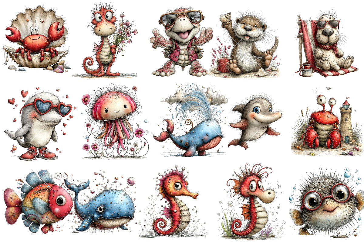 Whimsical Summer Sea Animals Clipart, an Illustration by OK Design (Photo 3 of 6)