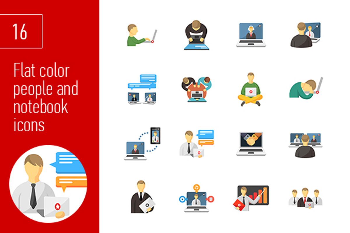 sixteen laptop and people icons, an Outline Icon by Anton